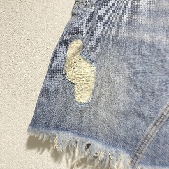 All Saints Denim Skirt Womens Size US 6 Blue Distressed Hem Side Pockets - Picture 5 of 9